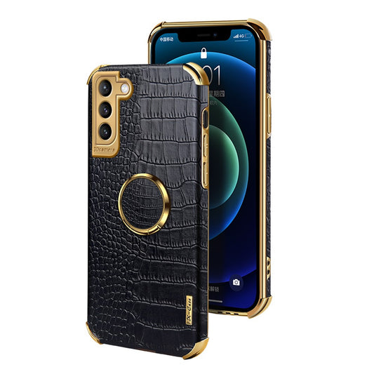 Galaxy S21 5G/4G Handyhülle – in Krokodil-Optik, veredeltem Rahmen & Ständer