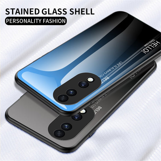 Honor 70 5G Handyhülle – Schlanke mit Farbverlauf, gehärtetes Glas + harte PC-Rückseite, weicher TPU-Rahmen, stoßfeste