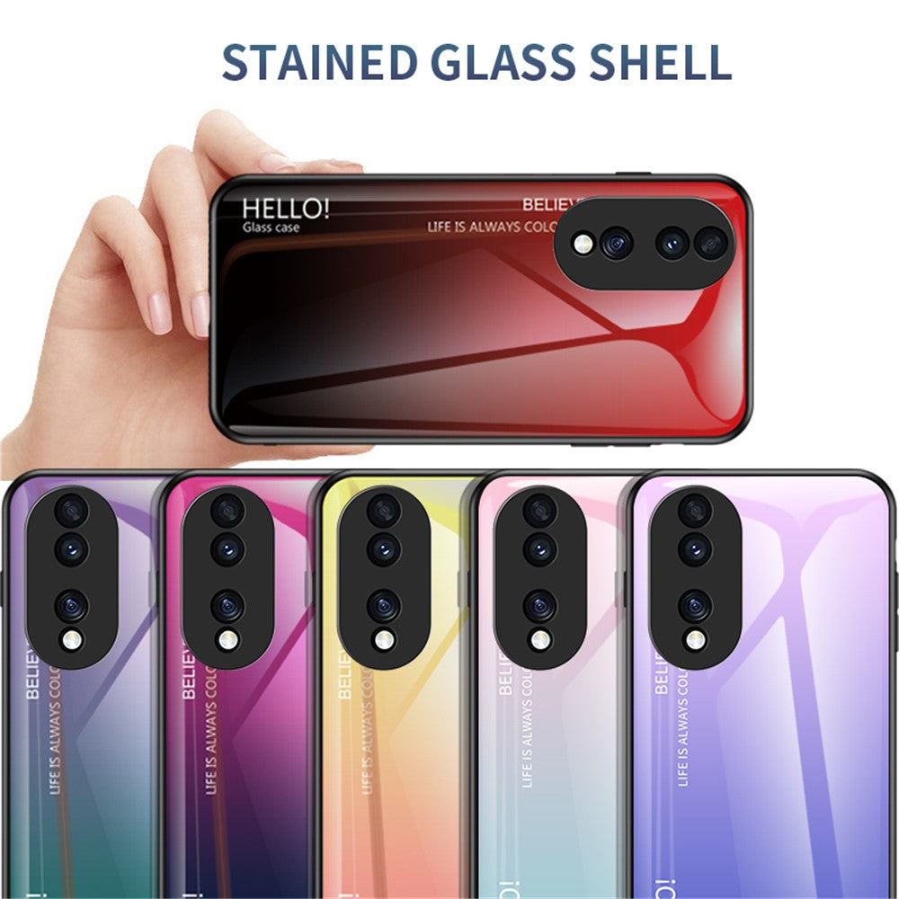 For Honor 70 5G Slim Gradient Phone Case Tempered Glass+Hard PC Back Soft TPU Frame Shock Resistant Protective Cover