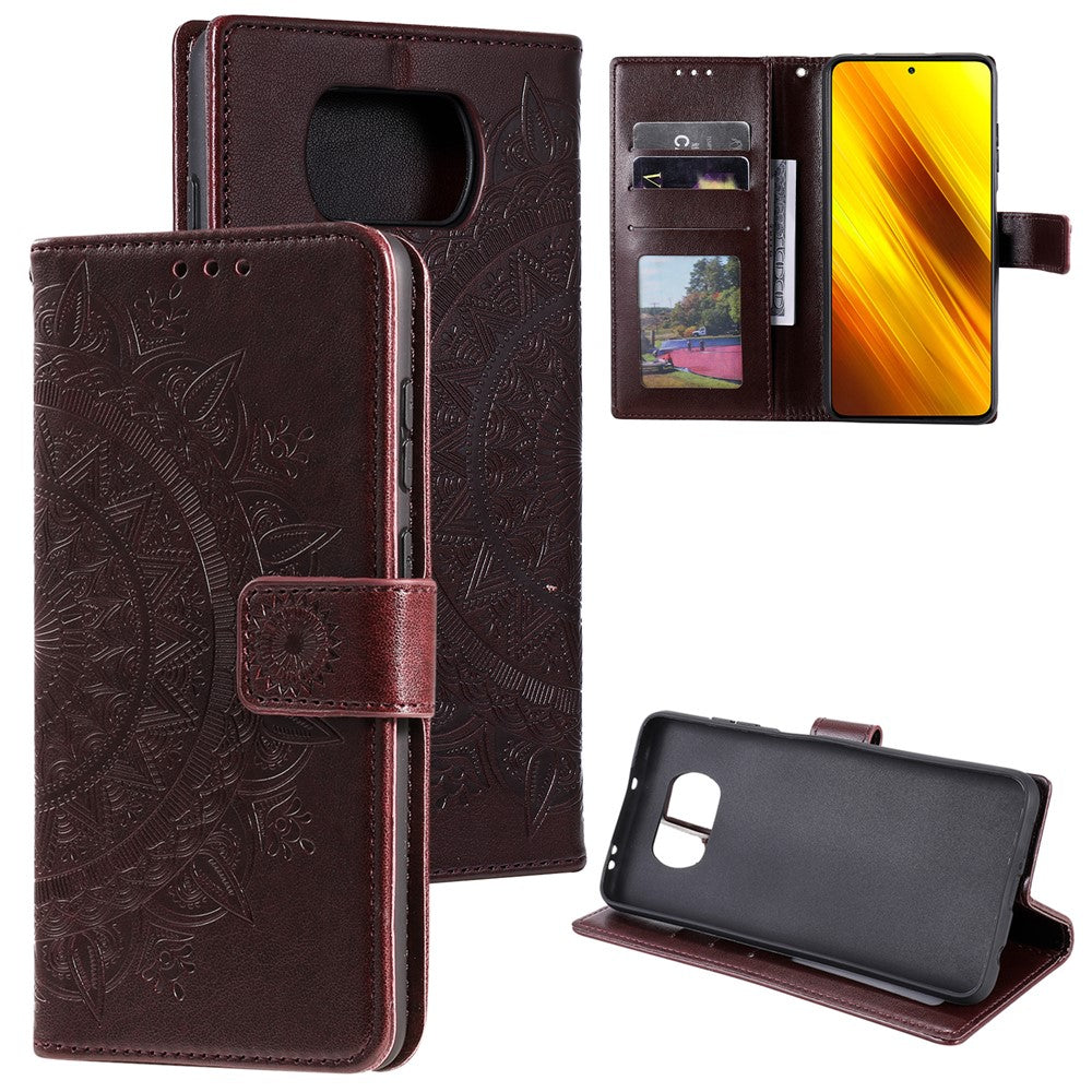 Imprinted Mandala Flower Wallet Leather Case with Strap for Xiaomi Poco X3 NFC / Poco X3 / X3 pro