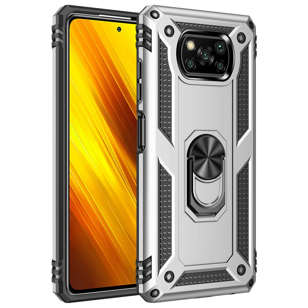 PC + TPU Hybrid Anti-fall Phone Case Protective Cover with Ring Kickstand for Xiaomi Poco X3 NFC