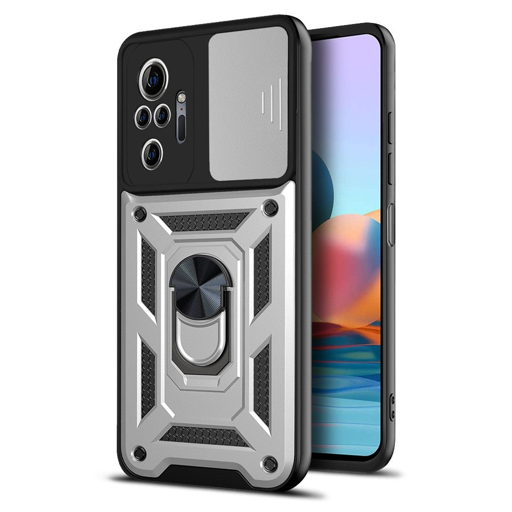Shockproof Camera Slide Phone Hybrid Case Cover with Kickstand Ring Holder for Xiaomi Redmi Note 10 Pro 4G (Global) / Note 10 Pro 4G (India)