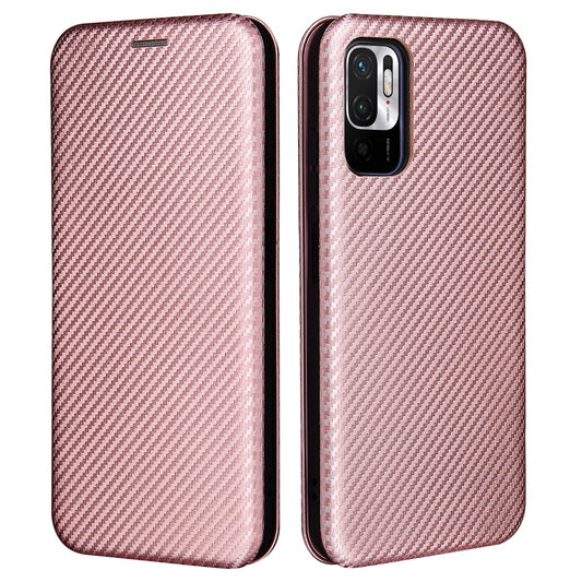 Carbon Fiber Texture Auto-absorbed Leather Case with Card Slot and Ring Strap for Xiaomi Redmi Note 10 5G/Poco M3 Pro 4G/5G