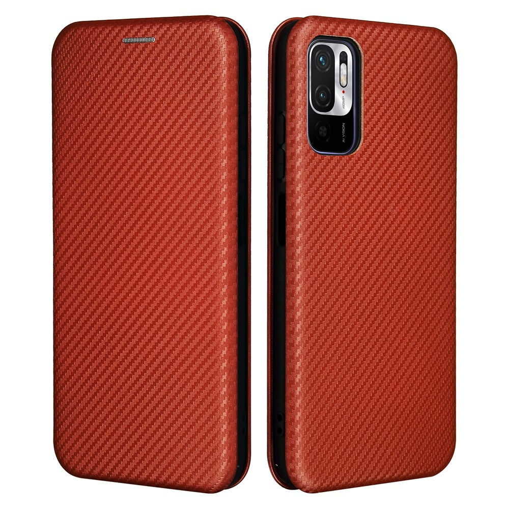 Carbon Fiber Texture Auto-absorbed Leather Case with Card Slot and Ring Strap for Xiaomi Redmi Note 10 5G/Poco M3 Pro 4G/5G