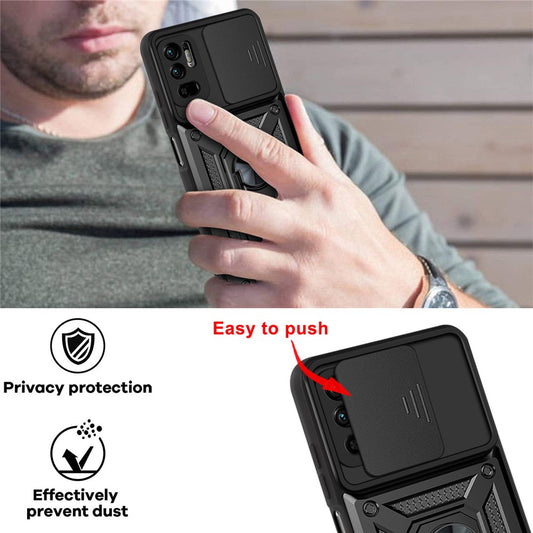 Kickstand PC + TPU Shockproof Scratch-Resistant Slide Camera Cover Phone Case for Xiaomi Redmi Note 10 5G/Note 10T 5G /Poco M3 Pro 4G/5G