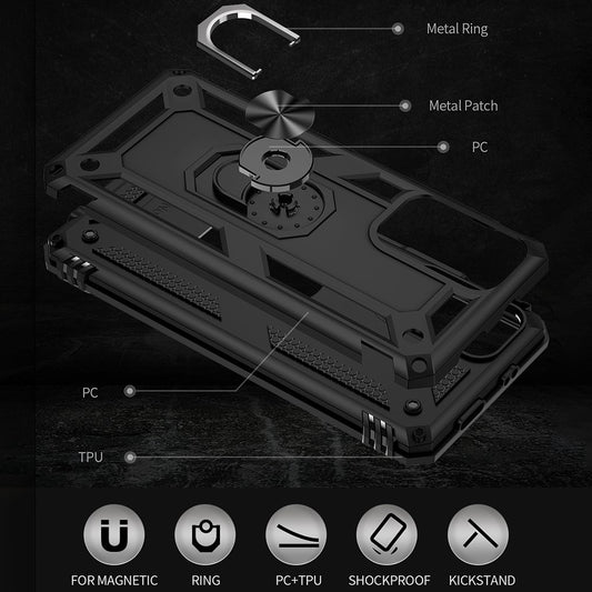 Ring Kickstand Function Anti-scratch Shockproof Hard PC Soft TPU Protective Case for Xiaomi Redmi Note 11 5G (China) (MediaTek)/Redmi Note 11T 5G/Note 11S 5G