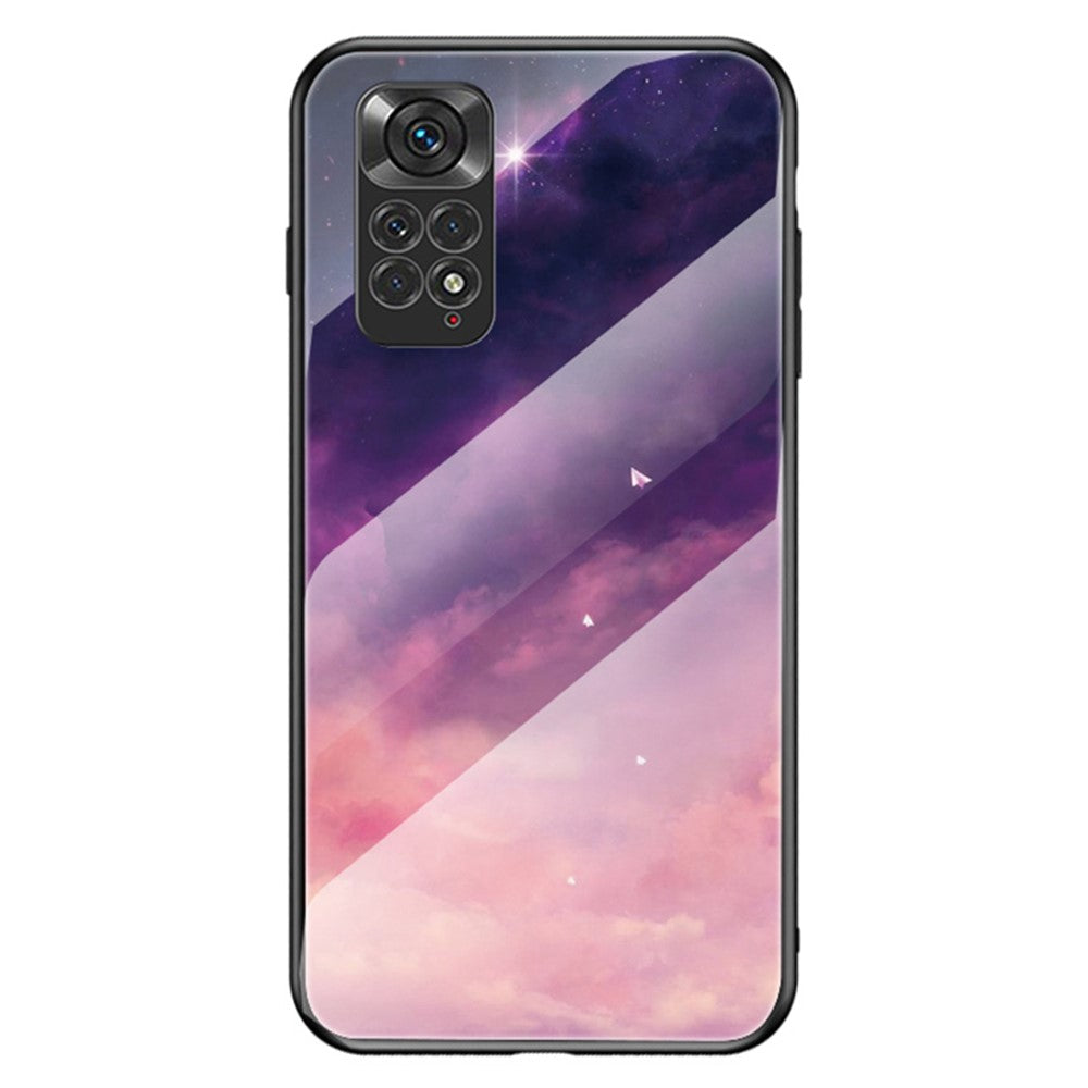For Xiaomi Redmi Note 11 4G (Qualcomm)/Redmi Note 11S 4G Cell Phone Case Anti-scratch Hard Tempered Glass + PC Back Soft TPU Starry Sky Pattern Design Cover