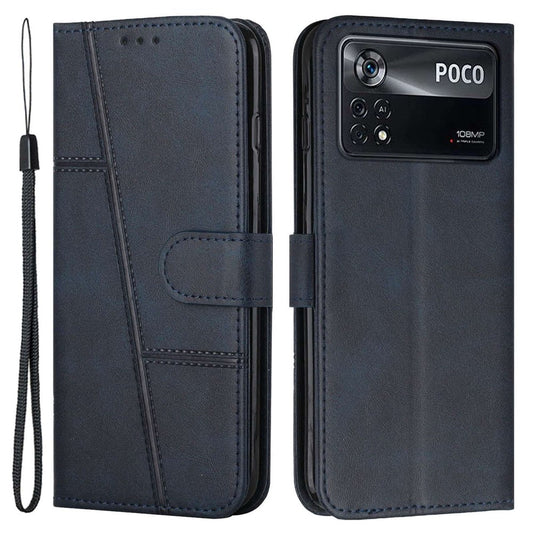 Xiaomi Poco X4 Pro 5G Wallet-Handyhülle – Stitching PU-Leder Magnetverschluss Standfunktion mit Riemen