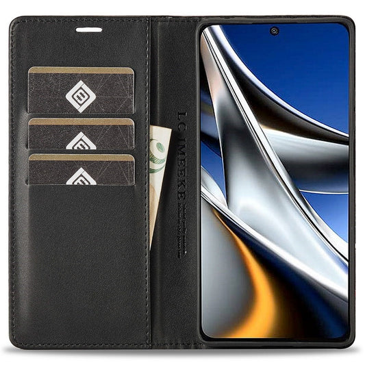 Xiaomi Poco X4 Pro 5G Wallet-Handyhülle – LC.IMEEKE Kratzfeste Flip--, PU-Leder mit Karbonfaser-Textur, magnetischer, automatisch absorbierter Folio
