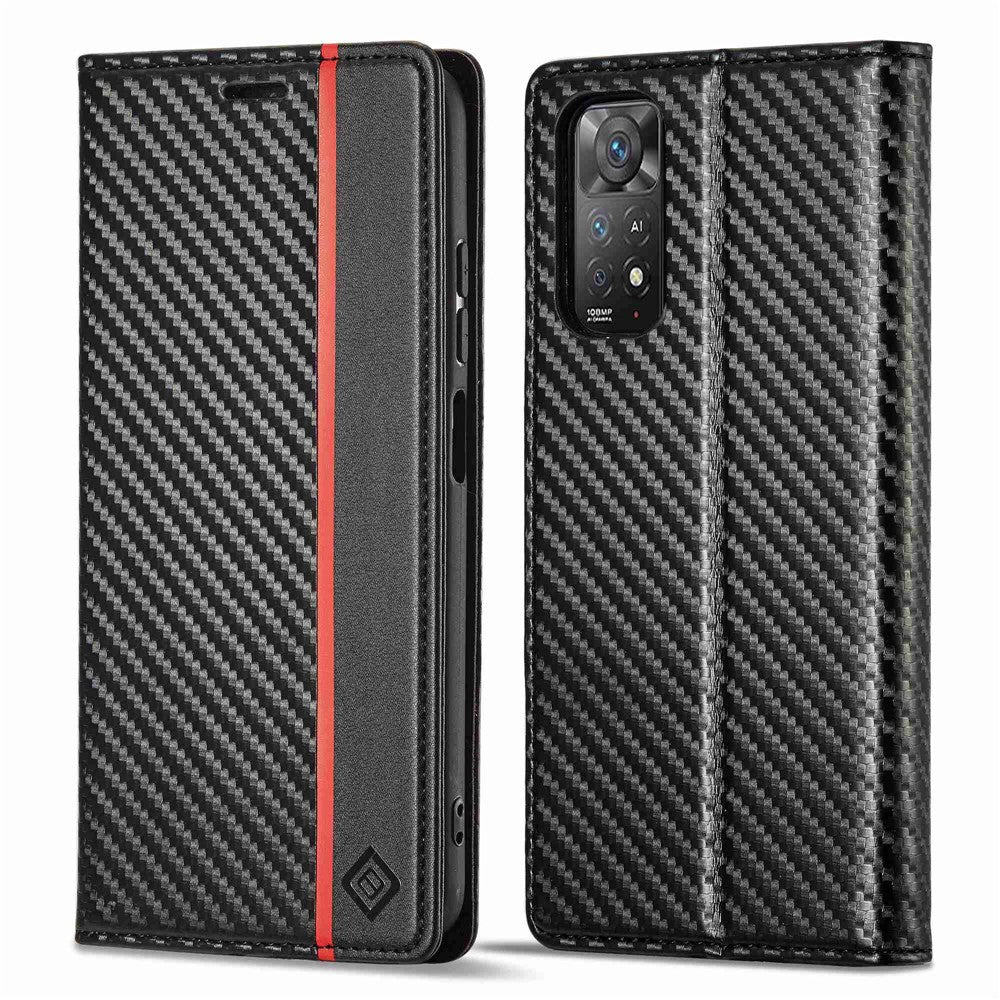 LC.IMEEKE Carbon Fiber Texture Book Style Leather Case for Xiaomi Redmi Note 12 Pro 4G / Note 11 Pro 4G (Mediatek) / Note 11 Pro 5G (Qualcomm), Magnetic Auto-absorbed Wallet Stand Phone Cover