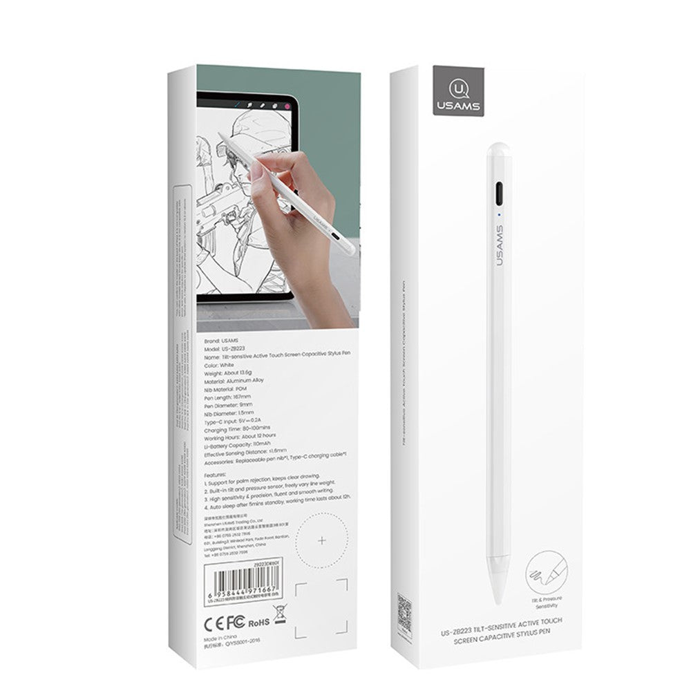 USAMS US-ZB223 Aktiver Stift – Für iPad 2018-2021, mit kapazitiver Handballenerkennung (Palm Rejection)