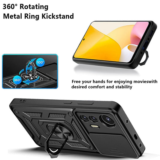 Xiaomi 12 Lite 5G Handyhülle – Slide-Kamera-Schutz-, Ständer, PC + TPU-Hybrid