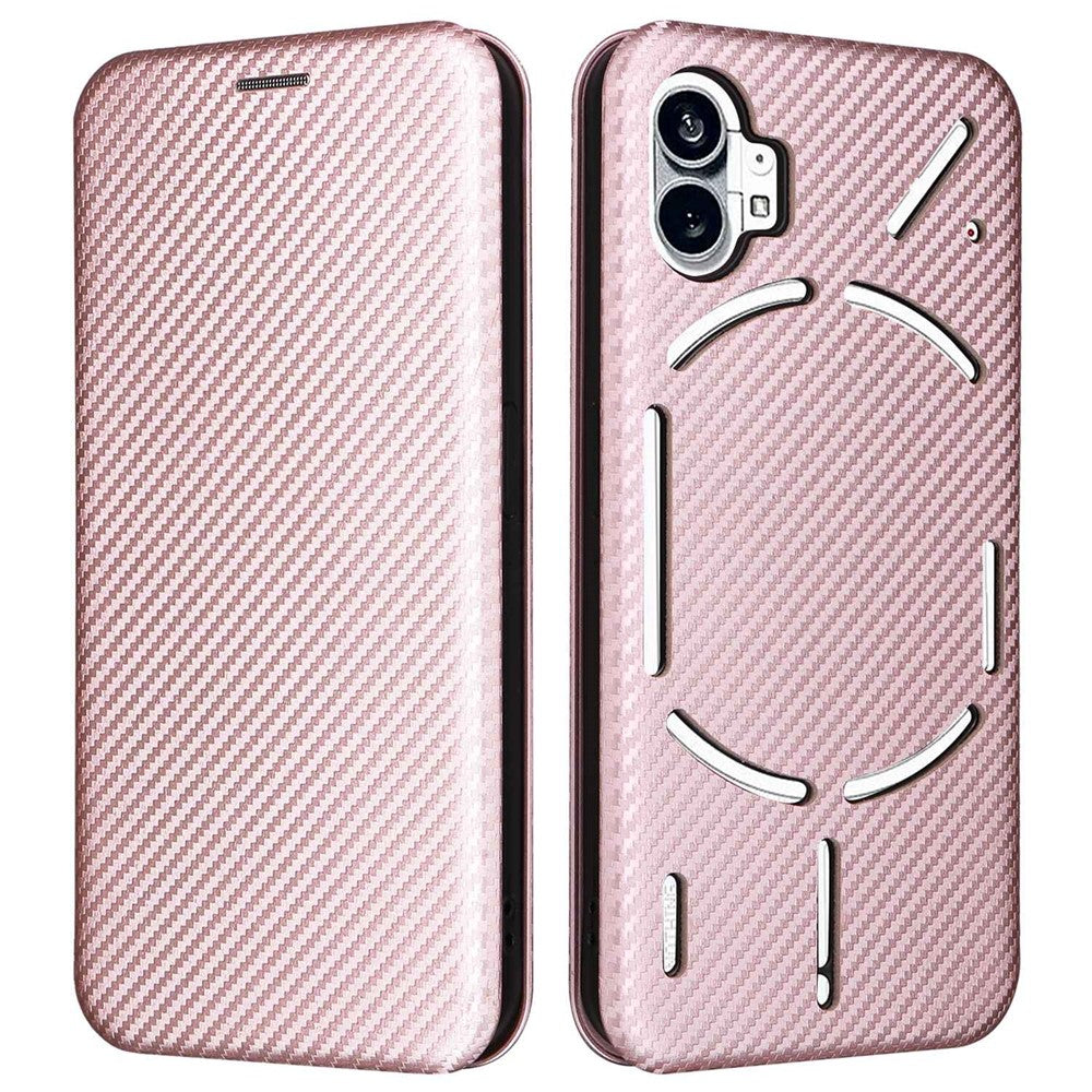 Nothing phone (1) 5G Wallet-Handyhülle – Mit Carbonfaser-Textur, magnetischer, selbsthaftender PU-Leder-Ständer mit Kartenhalter