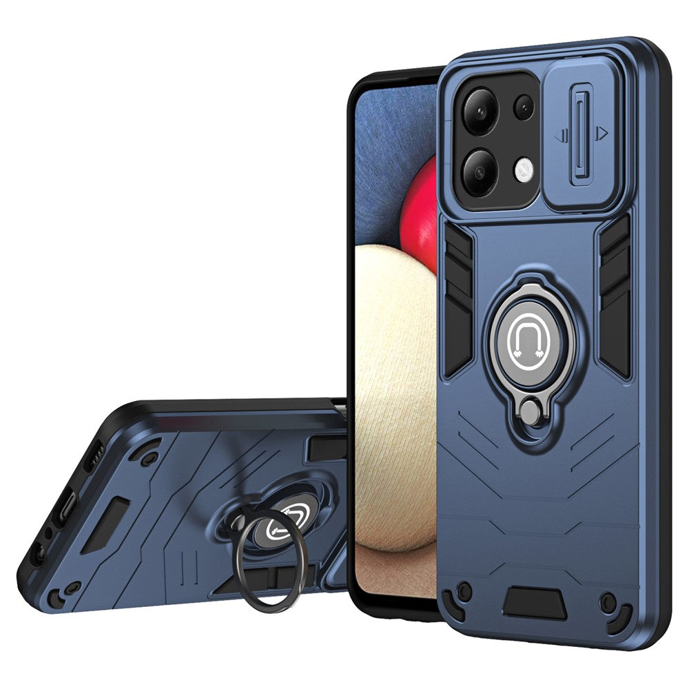 For Xiaomi Redmi Note 13 4G Case Slide Lens Lid Anti-Fall Phone Cover with Ring Kickstand