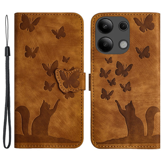 Xiaomi Redmi Note 13 4G Handyhülle – aus PU-Leder mit Schmetterlings- und Katzenmuster