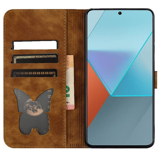 Xiaomi Redmi Note 13 5G Handyhülle – Brieftaschenetui mit Schmetterlings- und Katzenaufdruck, Leder