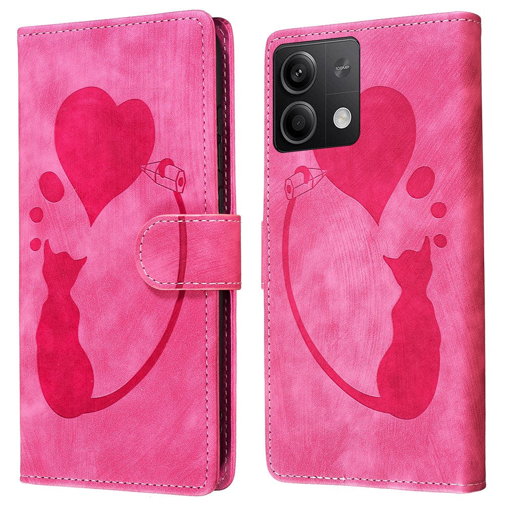 For Xiaomi Redmi Note 13 5G Case Love Heart Cat Imprinted Leather Phone Cover with Card Slots Stand
