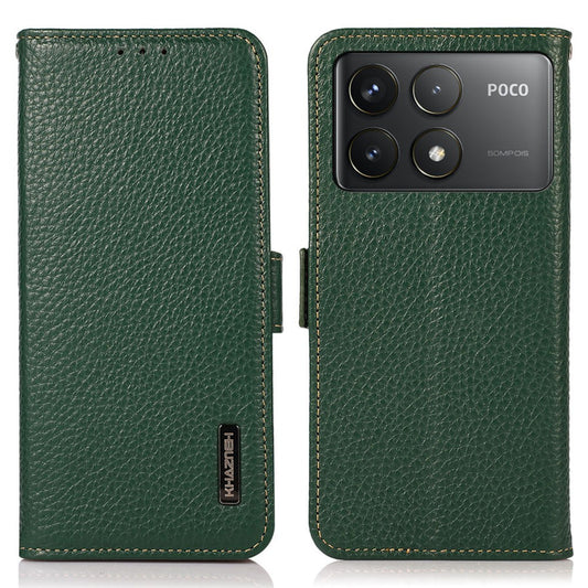 KHAZNEH For Xiaomi Poco F6 Pro 5G / Redmi K70 5G / K70 Pro 5G Case RFID Blocking Genuine Cow Leather Cover Lychee Pattern