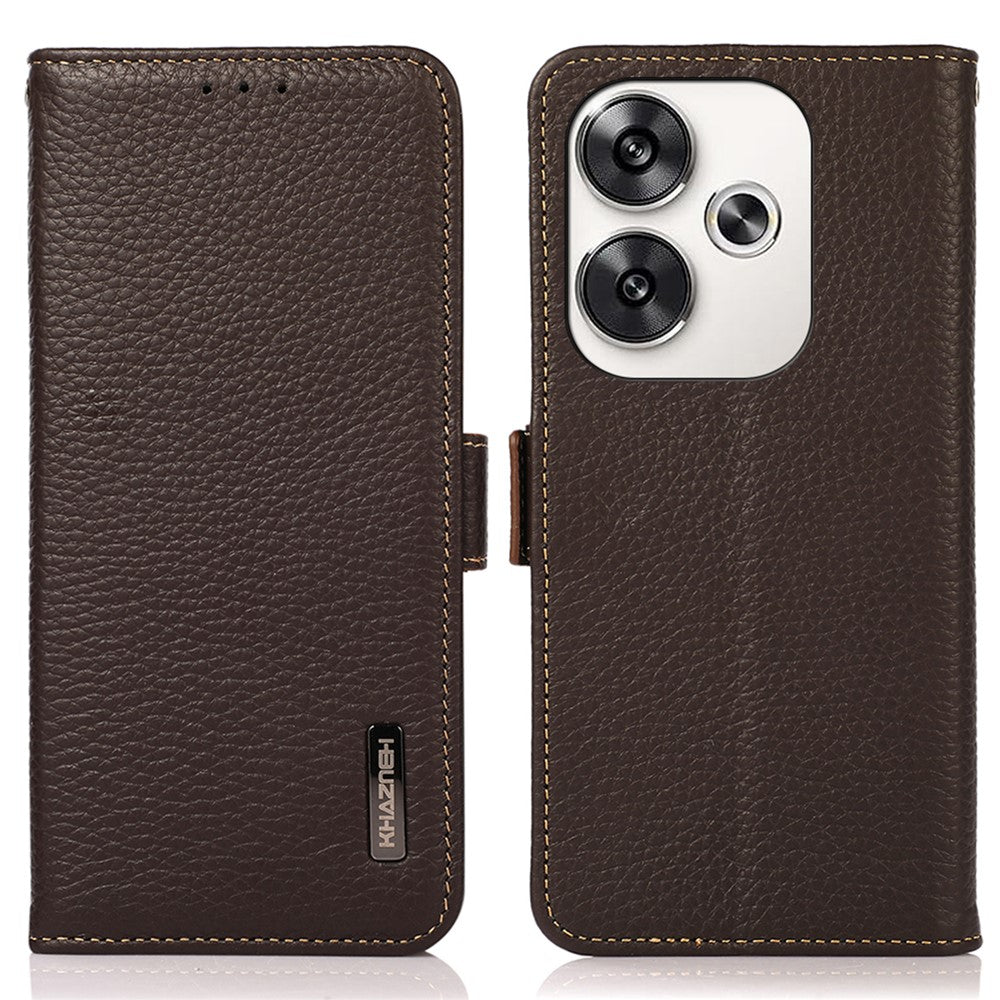KHAZNEH For Xiaomi Poco F6 5G / Redmi Turbo 3 5G Case Genuine Cow Leather Cover RFID Blocking