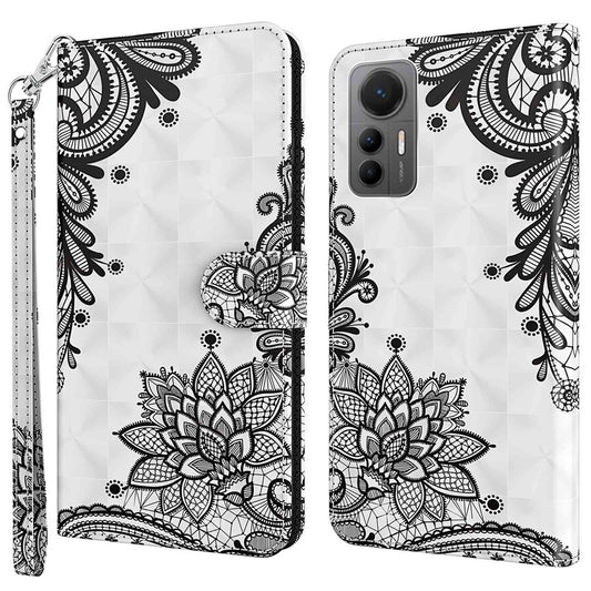 Xiaomi 12 Lite 5G Handyhülle – PU-Leder-Flip-, Brieftaschen-Design, 3D-Musterdruck, Ständer, magnetische mit Riemen