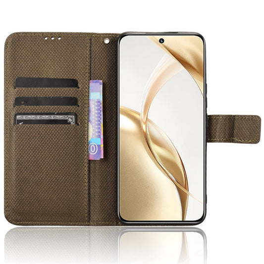 Honor 200 5G Handyhülle – aus Leder mit Diamantstruktur und Geldbörse