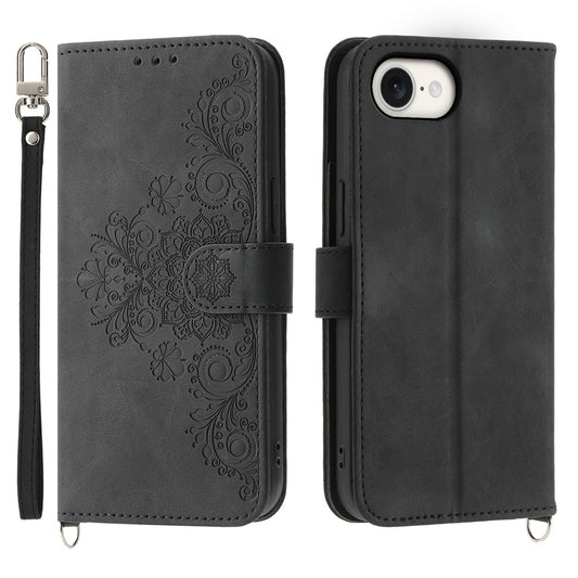 For iPhone 17e / 16e Leather Case Multiple Card Slots Phone Cover with 2 Straps