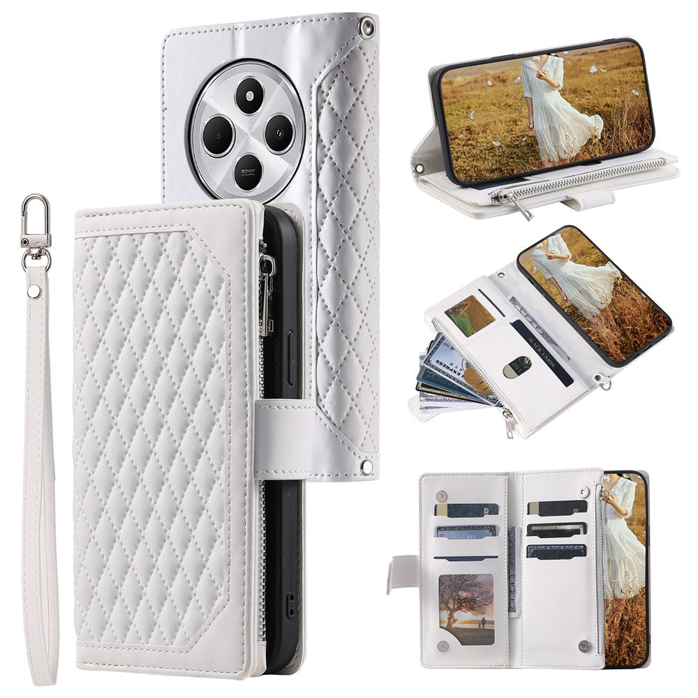 Style 005 For Xiaomi Poco C75 4G / Redmi 14R 5G / 14C 4G Zipper Wallet Case Rhombus Stitching Line PU Leather Phone Cover