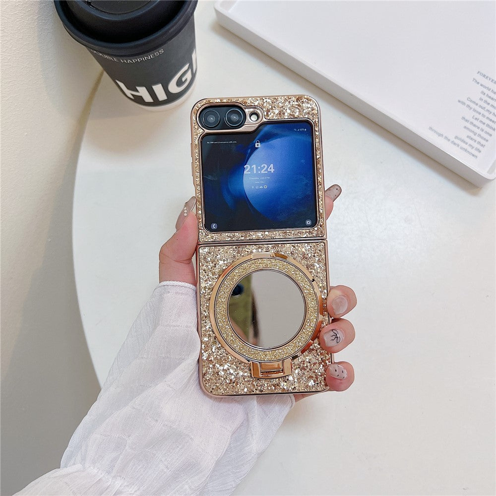 For Samsung Galaxy Z Flip7 FE 5G / Z Flip6 5G Case TPU+PC Kickstand Phone Cover with Mirror