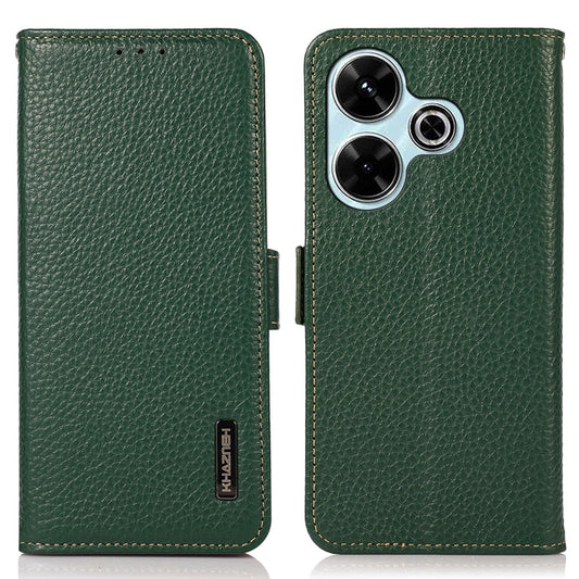 KHAZNEH For Xiaomi Redmi 13 5G / 13 4G Case RFID Blocking Genuine Cow Leather Flip Phone Cover