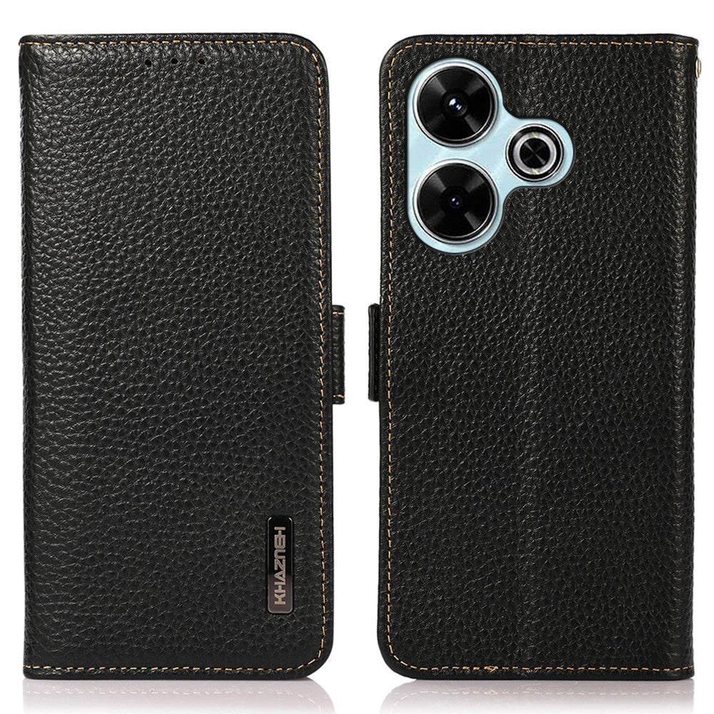 KHAZNEH For Xiaomi Redmi 13 5G / 13 4G Case RFID Blocking Genuine Cow Leather Flip Phone Cover