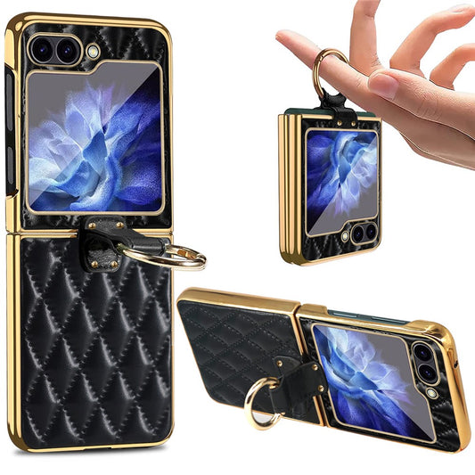 Galaxy Z Flip7 FE 5G / Galaxy Z Flip6 5G – Handyhülle aus Kunststoff und PU-Leder, mit Ständer, mit Displayschutz