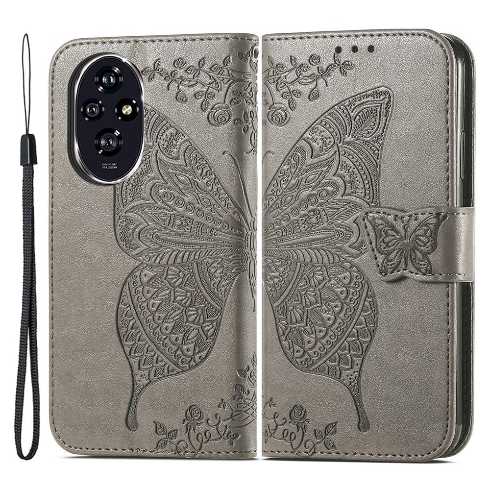 For Honor 200 Pro 5G Case Wallet PU Leather Phone Cover Imprinted Butterfly Flower