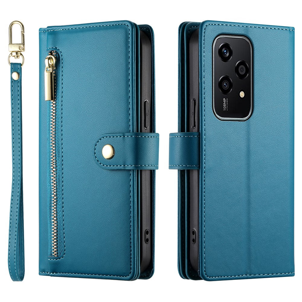 DF-011 For Honor 200 Lite Case Zipper Pocket Wallet Leather Phone Cover with Straps