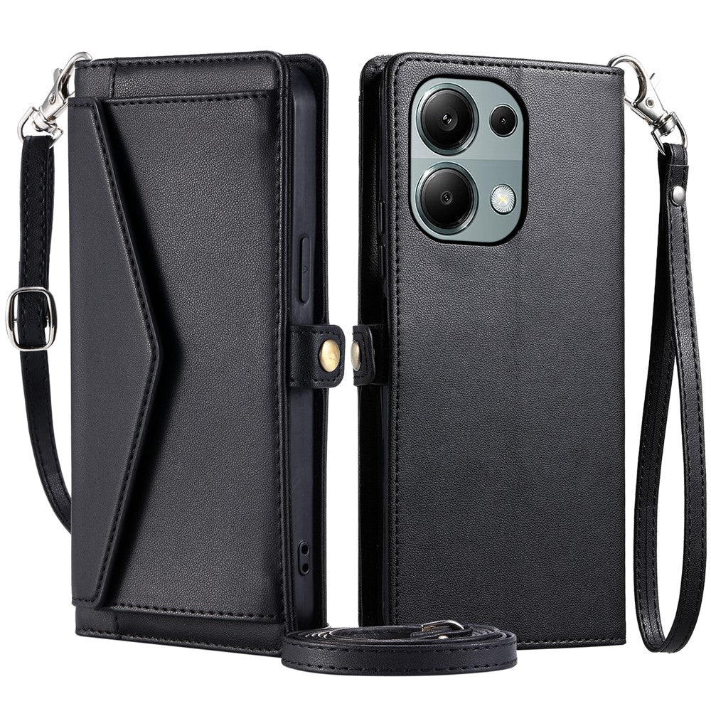 For Xiaomi Poco M6 Pro 4G / Redmi Note 13 Pro 4G Leather Case Wallet Stand Phone Cover with Straps