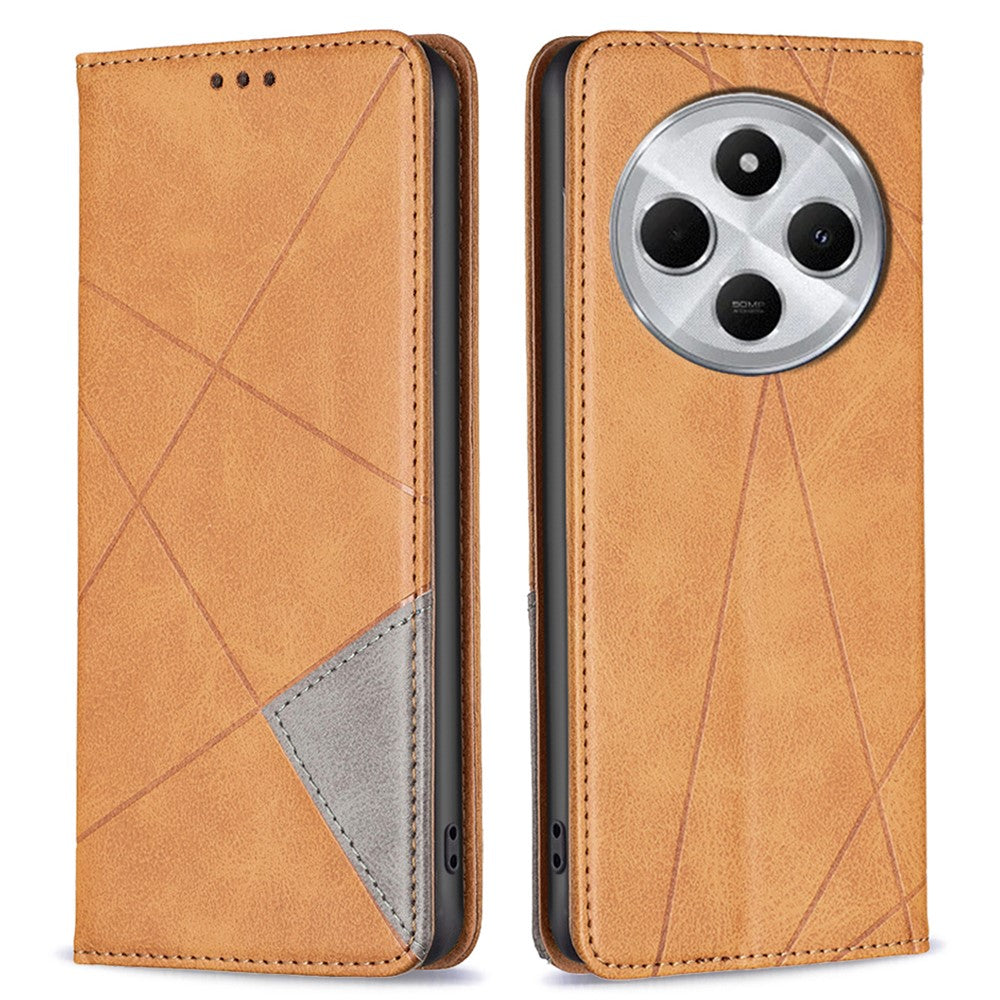For Xiaomi Poco C75 4G / Redmi 14R 5G / 14C 4G Case Card Slots Geometry Imprint Leather Phone Cover