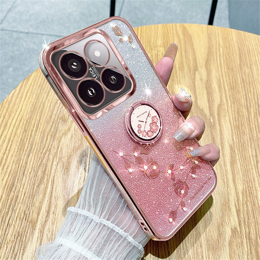 Xiaomi 14T Pro Handyhülle – KADEM Ring Ständer TPU Blumen Farbverlauf Glitzer