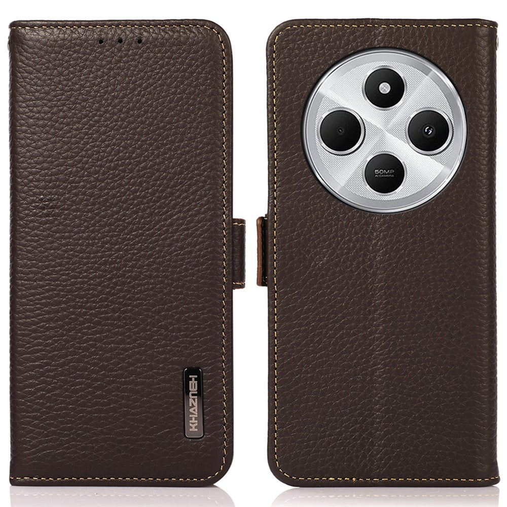 KHAZNEH For Xiaomi Poco C75 4G / Redmi 14R 5G / 14C 4G Phone Case Genuine Cow Leather Cover RFID Blocking
