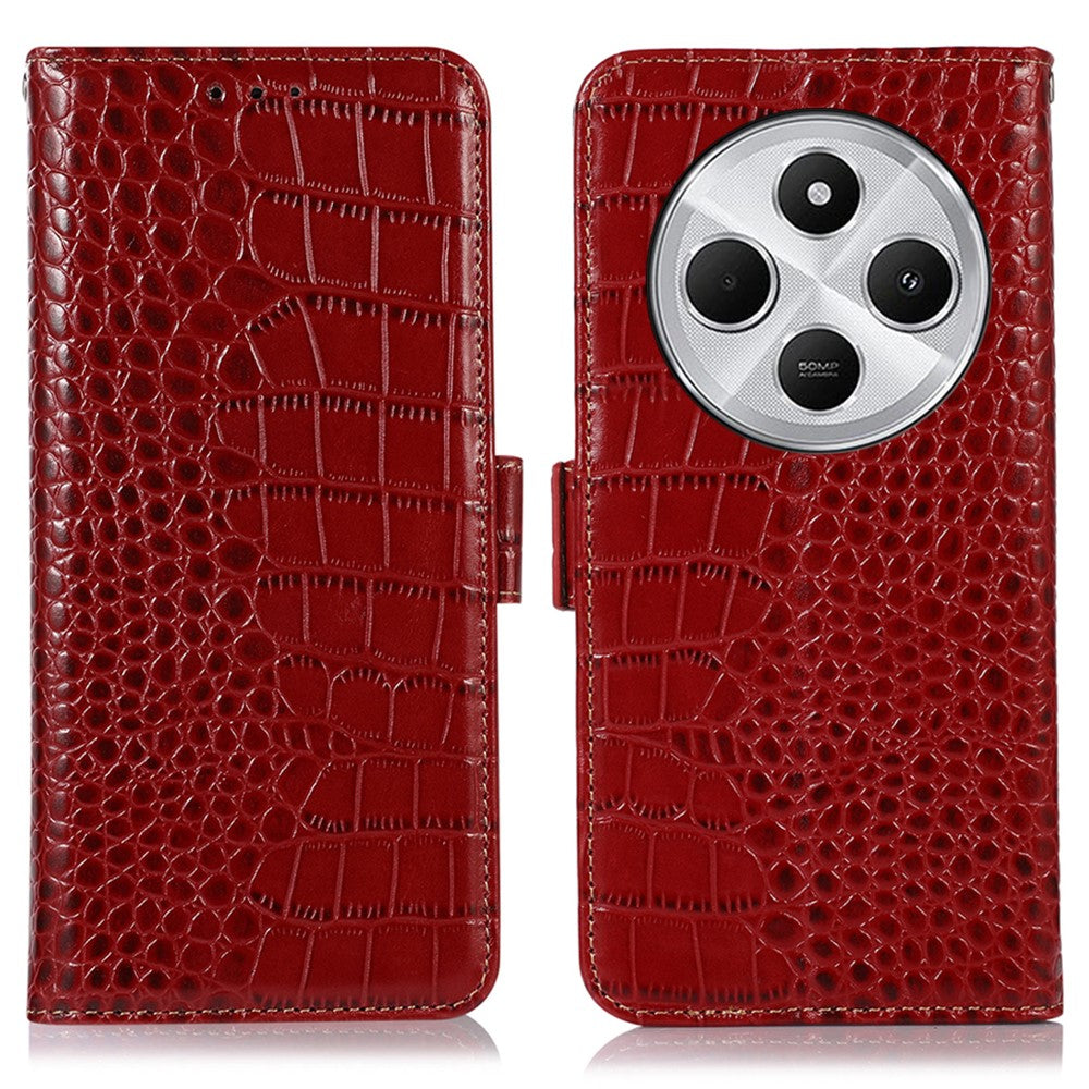 For Xiaomi Poco C75 4G / Redmi 14R 5G / 14C 4G Case Crocodile Texture Genuine Cow Leather Phone Wallet Cover