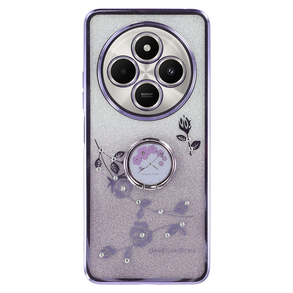 KADEM For Xiaomi Poco C75 4G / Redmi 14R 5G / 14C 4G Case Ring Kickstand TPU Flowers Phone Cover Gradient Glitter