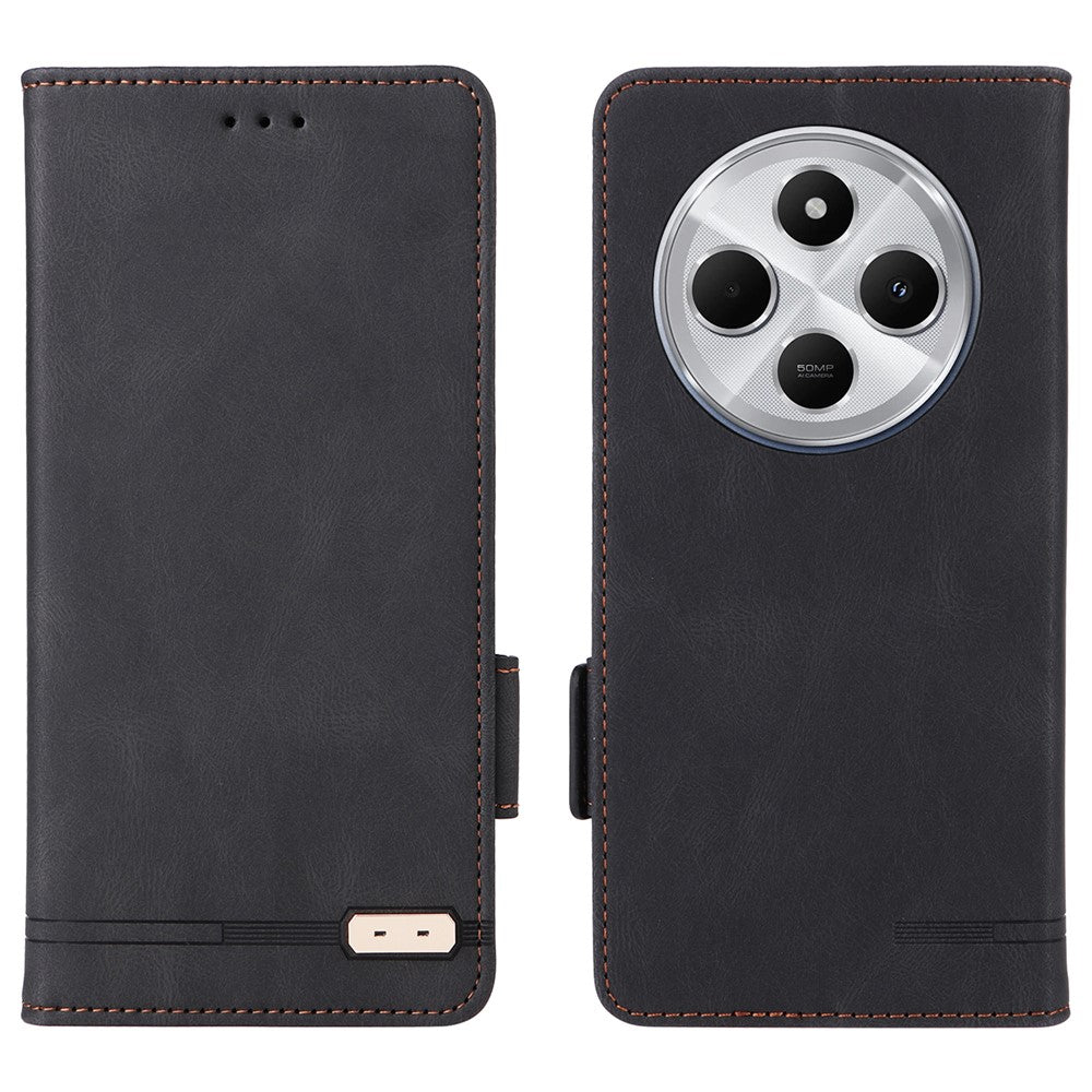 For Xiaomi Poco C75 4G / Redmi 14R 5G / 14C 4G Case Leather Wallet Flip Phone Cover with Hardware Decor