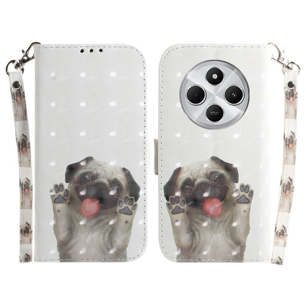 For Xiaomi Poco C75 4G / Redmi 14R 5G / 14C 4G Case Pattern Printing Leather Wallet Phone Cover with Wrist Strap