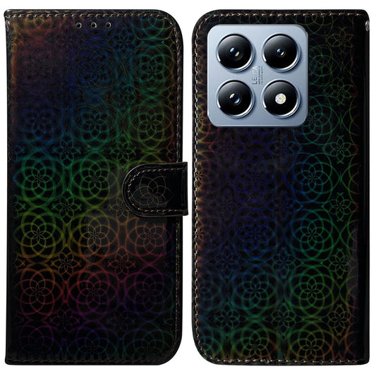 Xiaomi 14T Pro Handyhülle – Standfunktion- schillernde Blumen-Leder