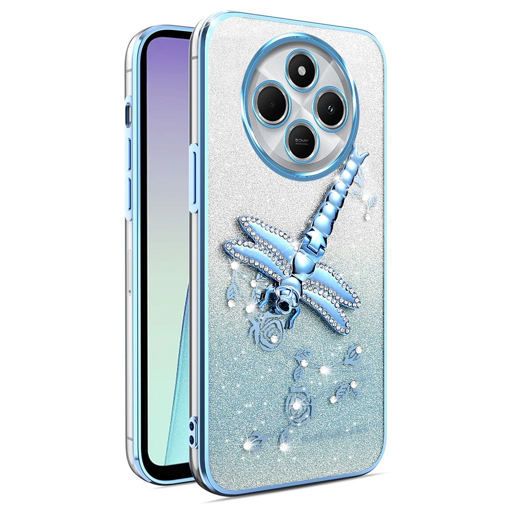 KADEM For Xiaomi Poco C75 4G / Redmi 14R 5G / 14C 4G Case Dragonfly Kickstand TPU Flowers Glitter Phone Cover