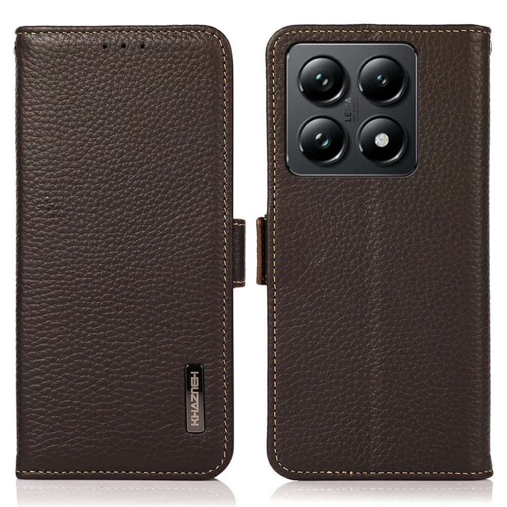 KHAZNEH For Xiaomi 14T Pro Phone Case Genuine Cow Leather Cover RFID Blocking