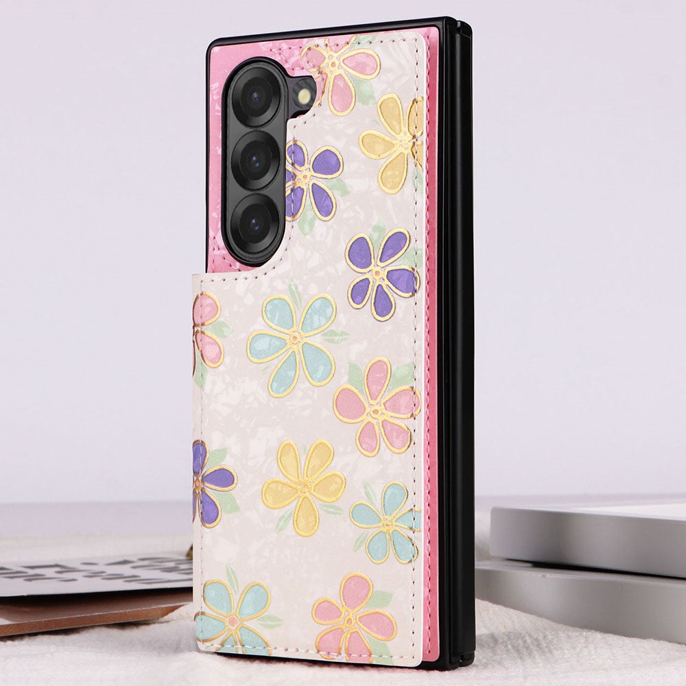 For Samsung Galaxy Z Fold6 5G Case Flower Leather+PC RFID Blocking Phone Cover Card Slots