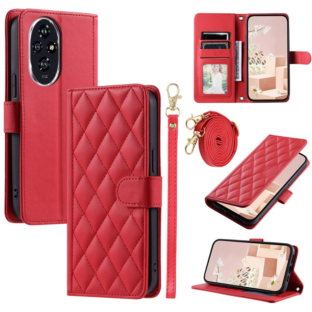 For Honor 200 5G Wallet Case Rhombus Grid PU Leather Phone Cover