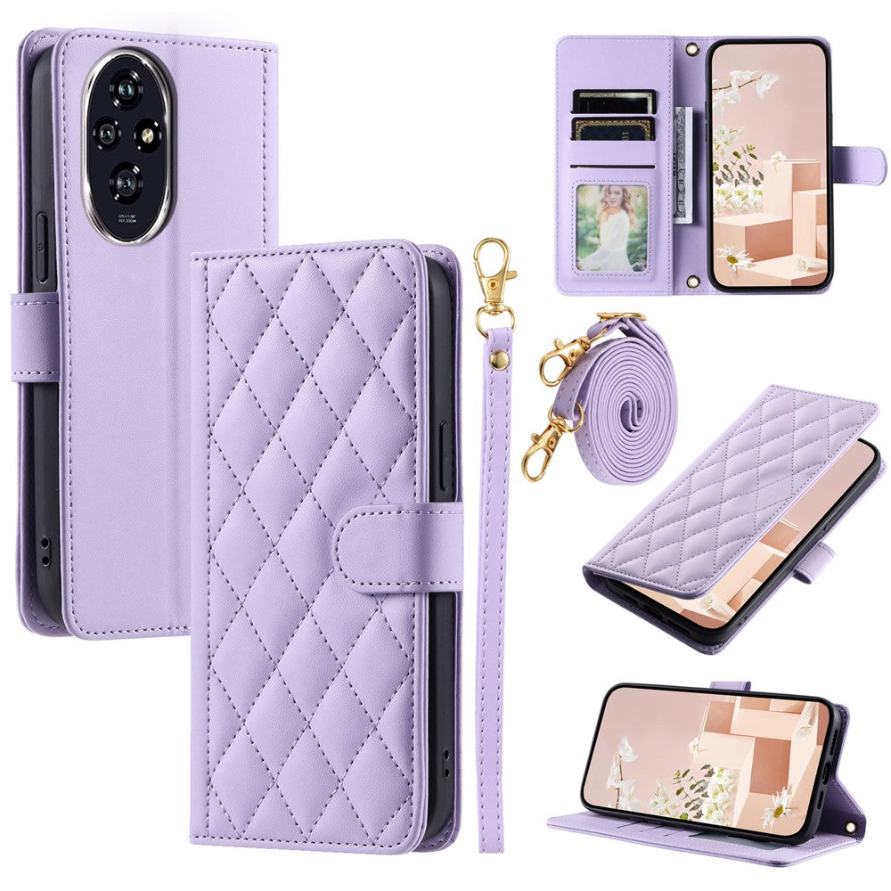 For Honor 200 Pro 5G Wallet Case Rhombus Grid PU Leather Phone Cover