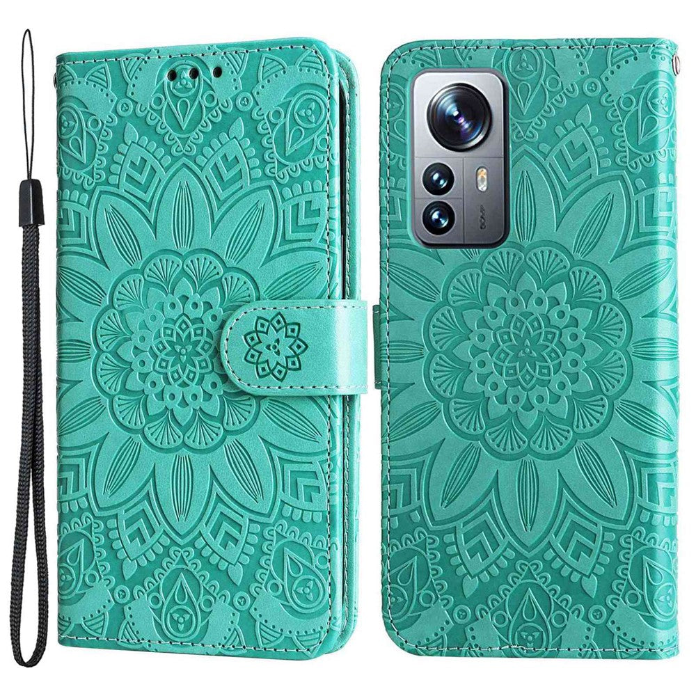 For Xiaomi 12 Pro 5G / 12 Pro (Dimensity) 5G / 12S Pro 5G Anti-scratch Imprinted Sunflower PU Leather Stand Phone Case Wallet Protective Phone Cover