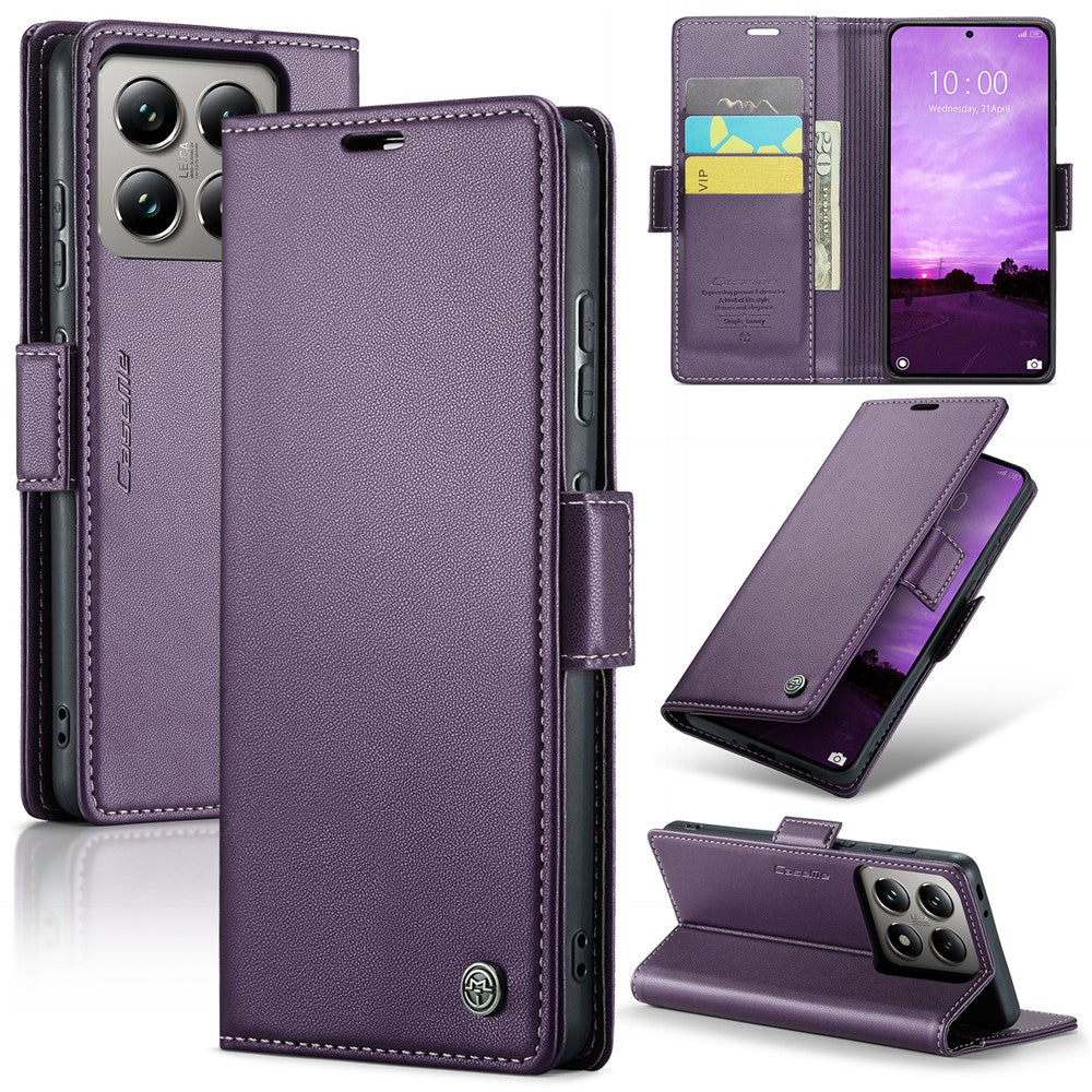 CASEME For Xiaomi 14T Leather Case 023 RFID Blocking 3 Card Slot Mobile Cover