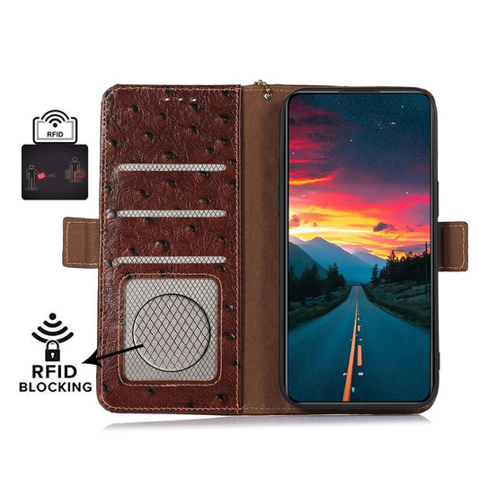 Xiaomi Redmi Note 14 Pro 5G / Xiaomi Redmi Note 14 Pro+ 5G / Xiaomi Poco X7 5G Handyhülle – 14 Pro 5G / Poco X7 5G RFID-blockierende aus echtem Rindsleder mit Straußenstruktur